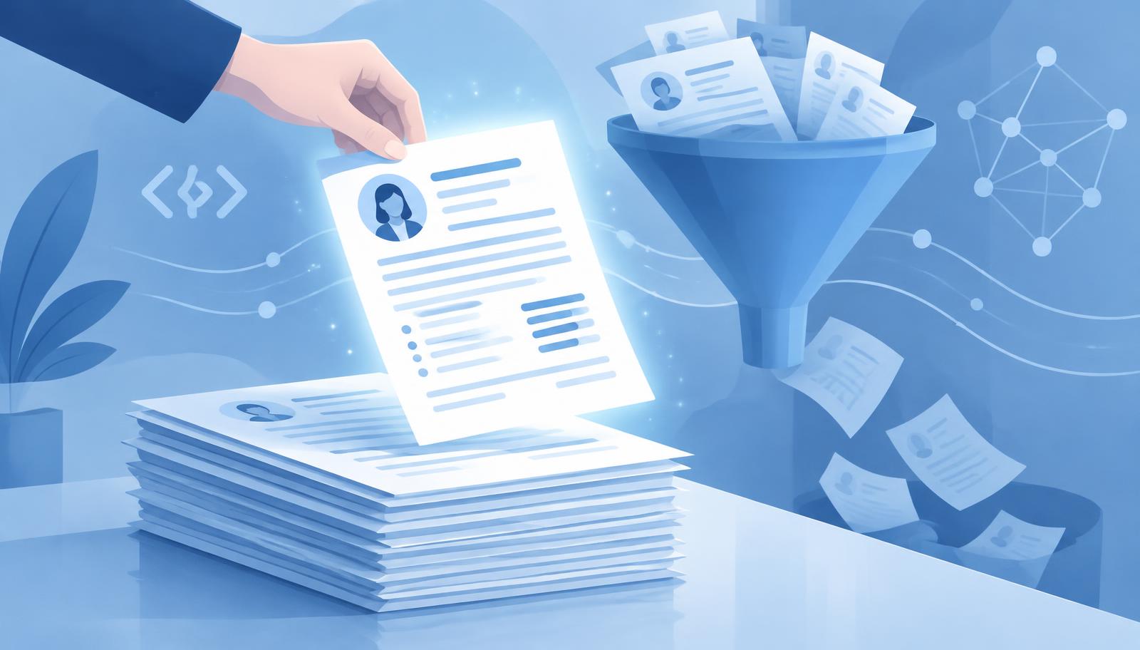 One CV lifted out of a stack by an expert hand